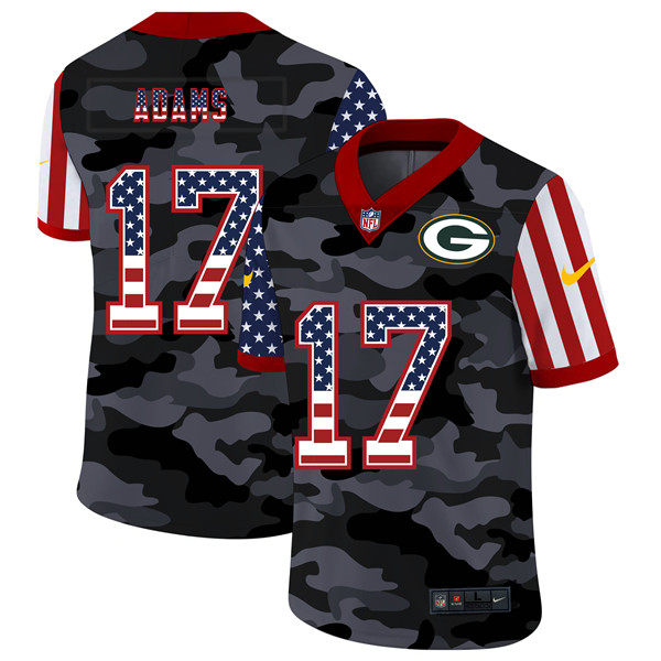 Men's Green Bay Packers #17 Davante Adams 2020 Camo USA Flag Limited Stitched Jersey